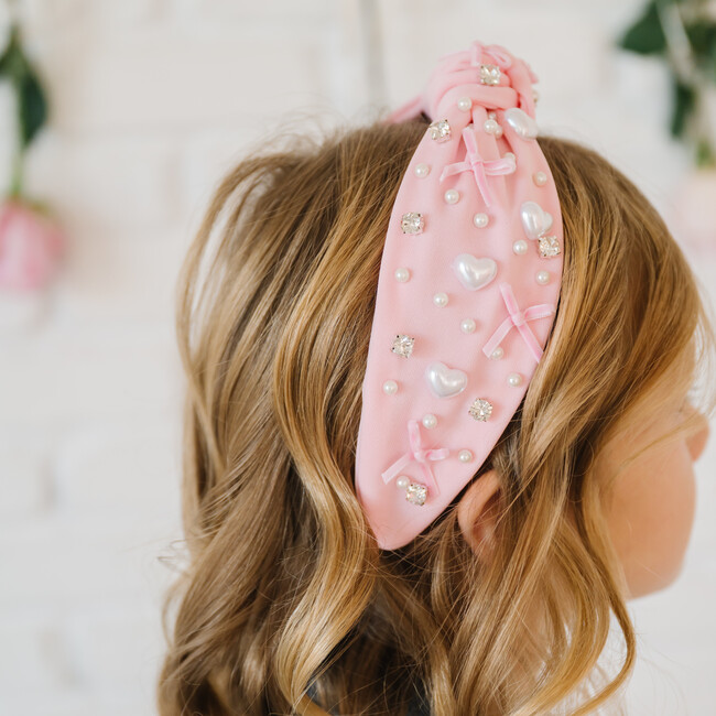 Pearl Heart Gemstone Headband, Blush Pink - Hair Accessories - 3
