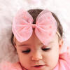 Flocked Heart Valentine's Day Tulle Bow Baby Headband, Pink - Headbands - 3