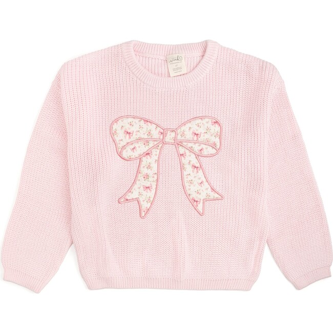 Ditsy Floral Bow Knit Sweater, Light Pink