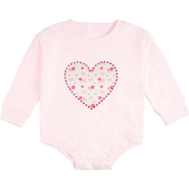 Dainty Rose Pearl Heart Patch Long Sleeve Romper, Ballet
