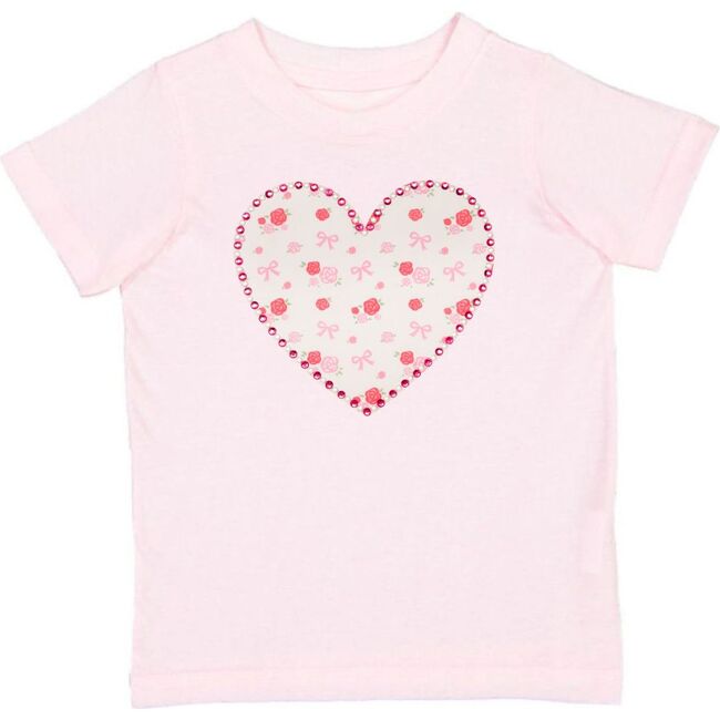Dainty Rose Pearl Heart Patch Short Sleeve T-Shirt, Ballet