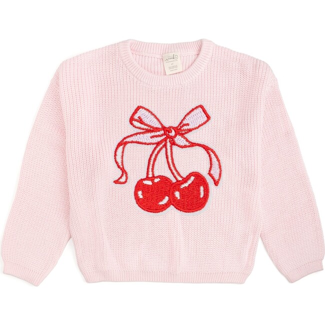 Cherry Coquette Knit Sweater, Light Pink