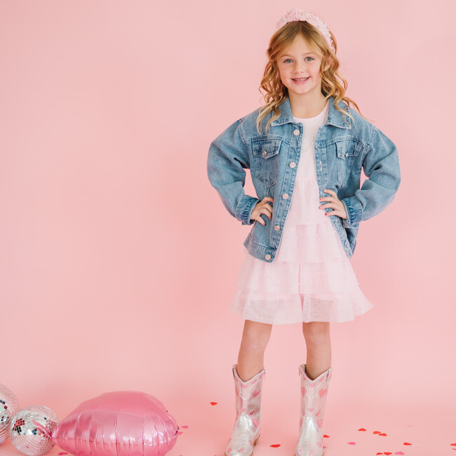 Pearl Heart Tiered Short Sleeve Tutu Dress, Pink - Dresses - 5