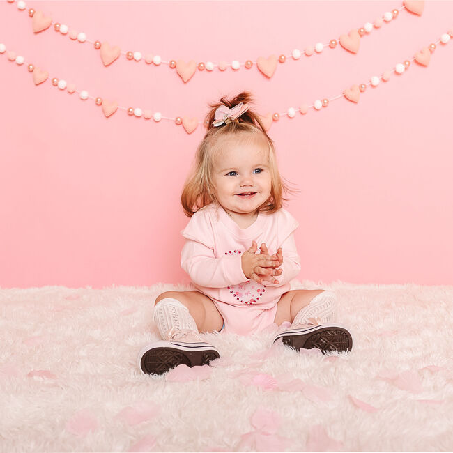 Dainty Rose Pearl Heart Patch Long Sleeve Romper, Ballet - Rompers - 4