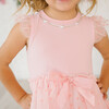 Flocked Heart Valentine's Day Tiered Short Sleeve Tutu Dress, Pink - Dresses - 4