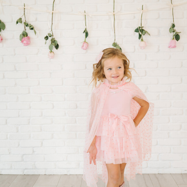 Flocked Heart Valentine's Day Tiered Short Sleeve Tutu Dress, Pink - Dresses - 5