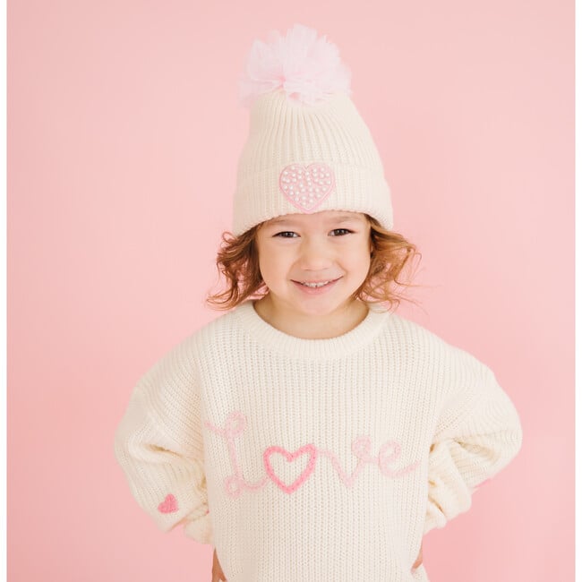 Ditsy Love Valentine's Day Knit Sweater, Natural - Sweaters - 5