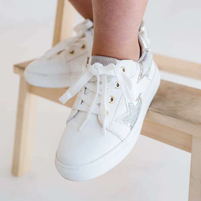 Miss Harper Round Toe Low-Top Lace-Up Sneaker, Silver Glitter