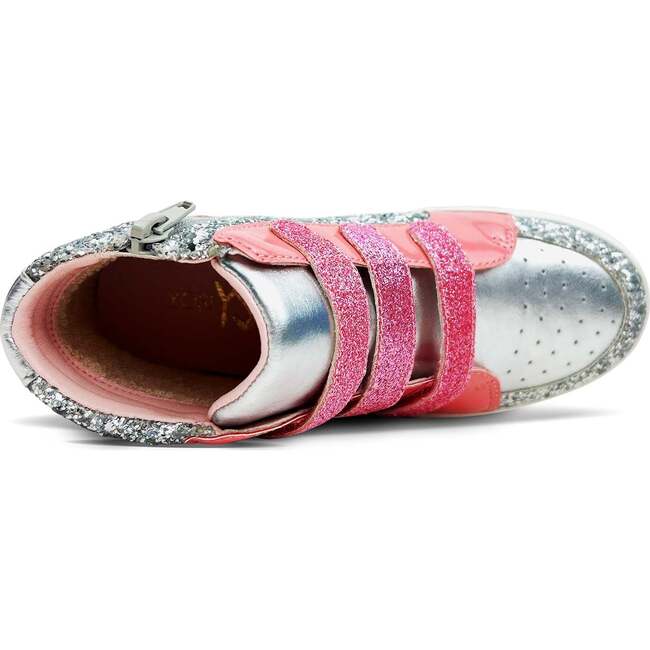 Miss Hannah Glitter Double-Velcro High-Top Sneaker, Pink And Silver - Sneakers - 3