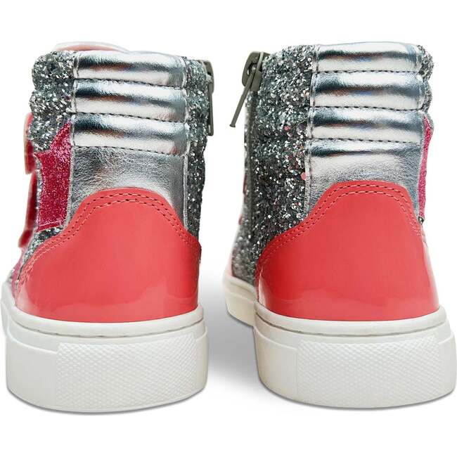 Miss Hannah Glitter Double-Velcro High-Top Sneaker, Pink And Silver - Sneakers - 5