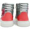 Miss Hannah Glitter Double-Velcro High-Top Sneaker, Pink And Silver - Sneakers - 5 - thumbnail