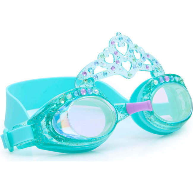Blue Glitter Princess Crown Youth Swim Goggles, Blue
