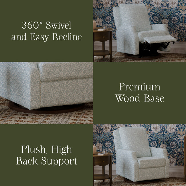 Crewe Recliner and Swivel Glider, Bellflowers in Powdered Blue - Glider - 4