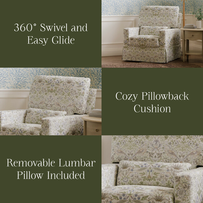 Crawford Pillowback Comfort Swivel Glider, Strawberry Thief in Fig & Thyme - Glider - 4