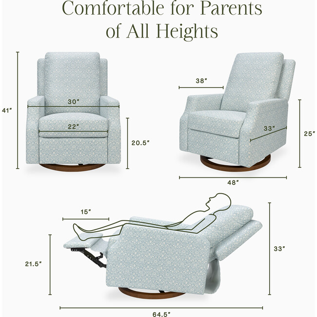 Crewe Recliner and Swivel Glider, Bellflowers in Powdered Blue - Glider - 5