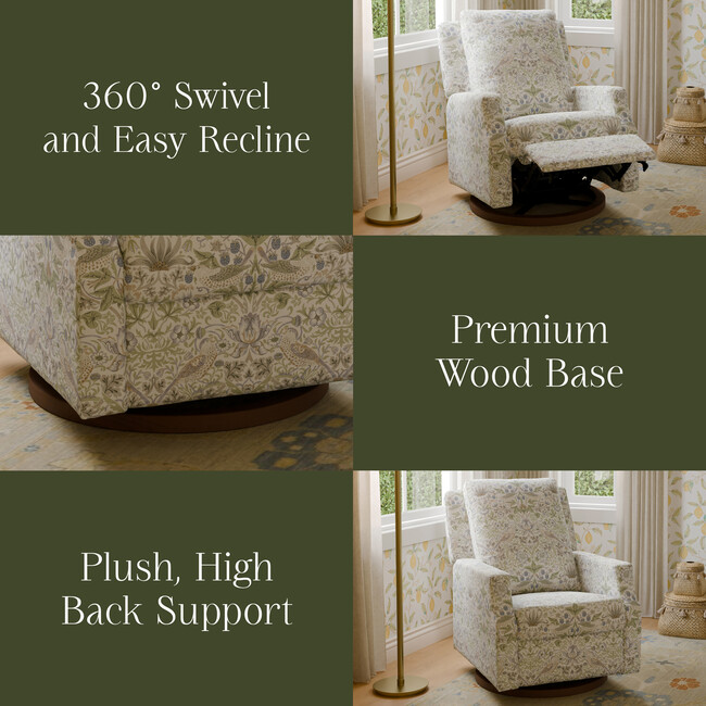 Crewe Recliner and Swivel Glider, Strawberry Thief in Fig &Thyme - Glider - 4