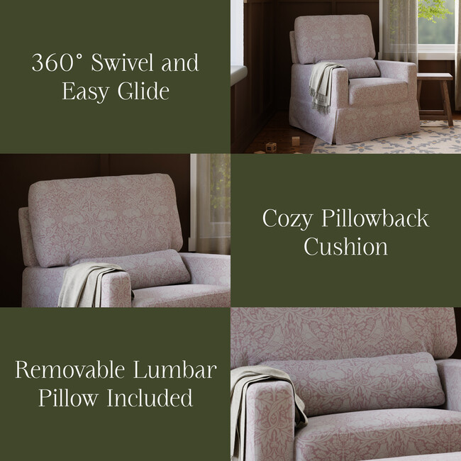Crawford Pillowback Comfort Swivel Glider, Pure Brer Rabbit in Rose - Glider - 4