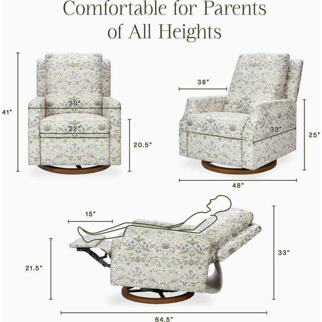 Crewe Recliner and Swivel Glider, Strawberry Thief in Fig &Thyme - Glider - 5