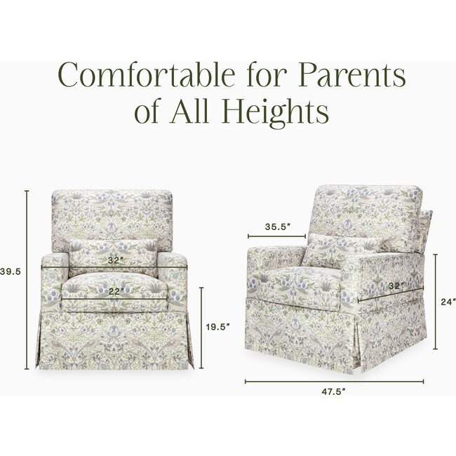 Crawford Pillowback Comfort Swivel Glider, Strawberry Thief in Fig & Thyme - Glider - 6