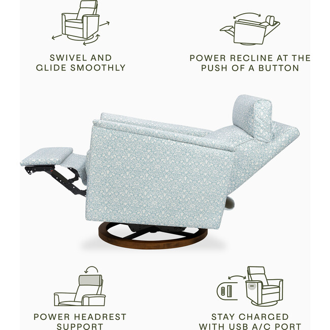 Willa Plus Power Glider Recliner, Bellflowers in Powdered Blue - Glider - 5