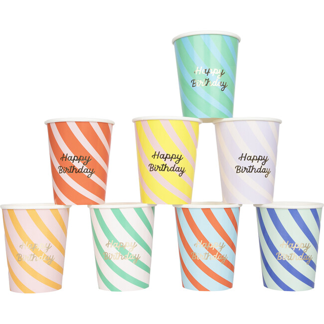 Stripe Happy Birthday Cups