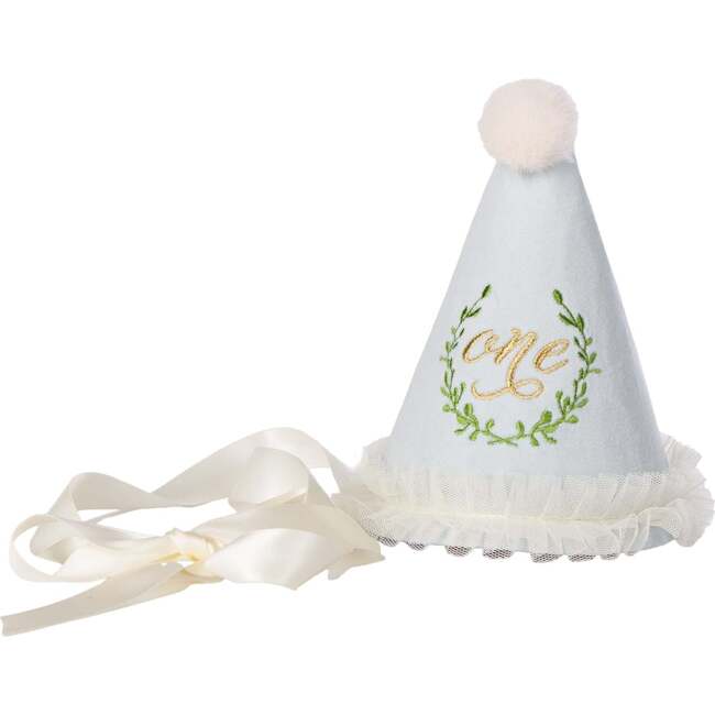 Velvet Embroidered Birthday Hat, Blue