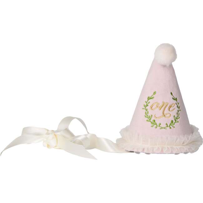 Velvet Embroidered Birthday Hat, Pink