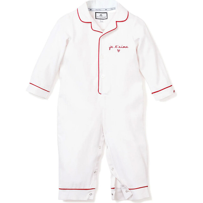 Petite Plume x Maisonette Baby Twill Romper, Je t'aime