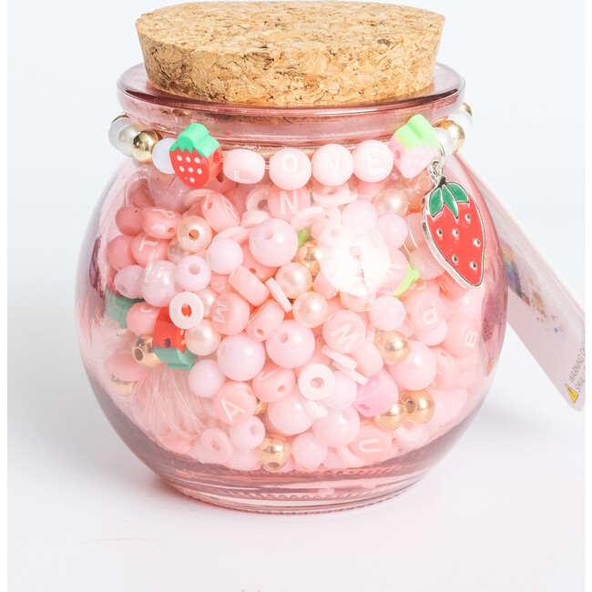 Short & Sweet Pink Letter and Red Strawberry Charm Mini Pink DIY Bead Jar