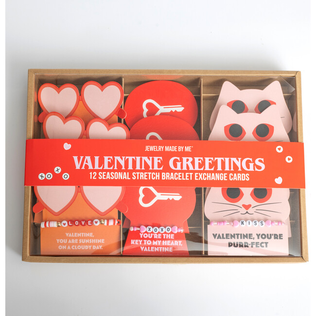 Valentine Beaded Bracelet Exchange Cards Set of Twelve