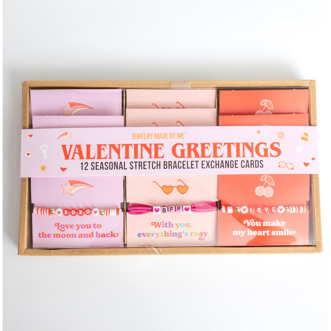 Large Shaped Valentine Bracelet Gift Exchange Cards Set of Twelve