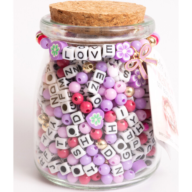 LOVE Purple Flower Beads DIY Letter Bead Jar with Bow