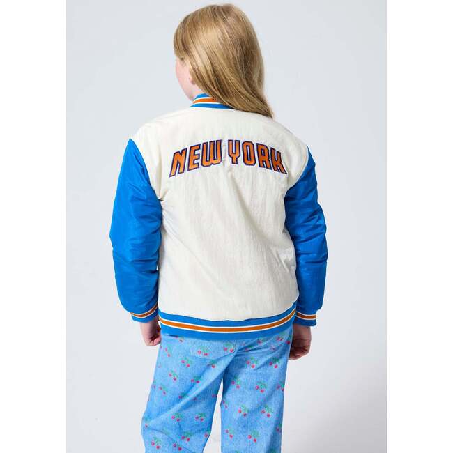 New York Knicks Youth Bomber Jacket in Sugar Swizzle and Blue