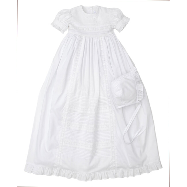 Nicole S/S Christening Gown & Hat Set, White