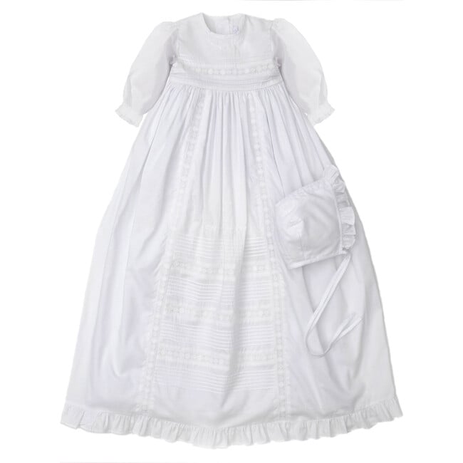 Nicole L/S Christening Gown & Hat Set, White - Ceremonial Dresses - 1