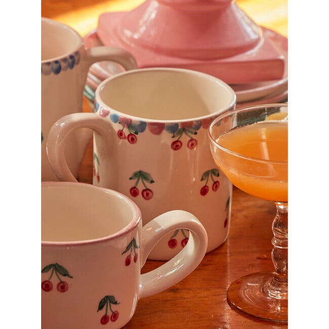 Ceramic Mug With Hand-Painted Cherries 420 ml, Cream
