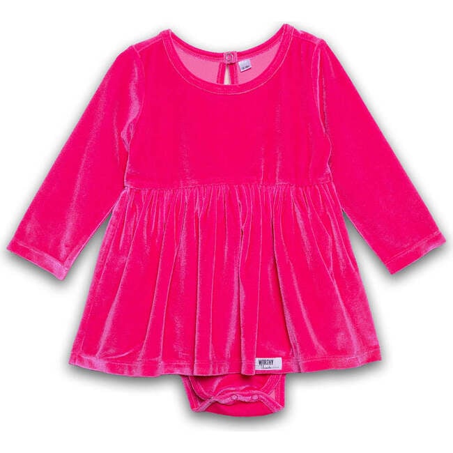 Long Sleeve Bubble Romper in Hot Pink Velvet