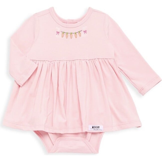 Long Sleeve Bubble Romper With Easter Embroidery, Pink