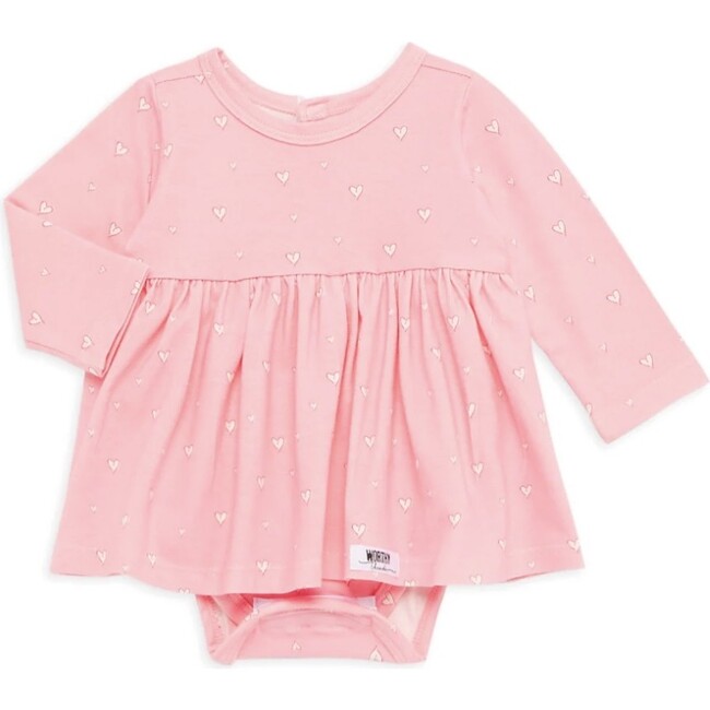 Long Sleeve Hearts Bubble Romper, Pink