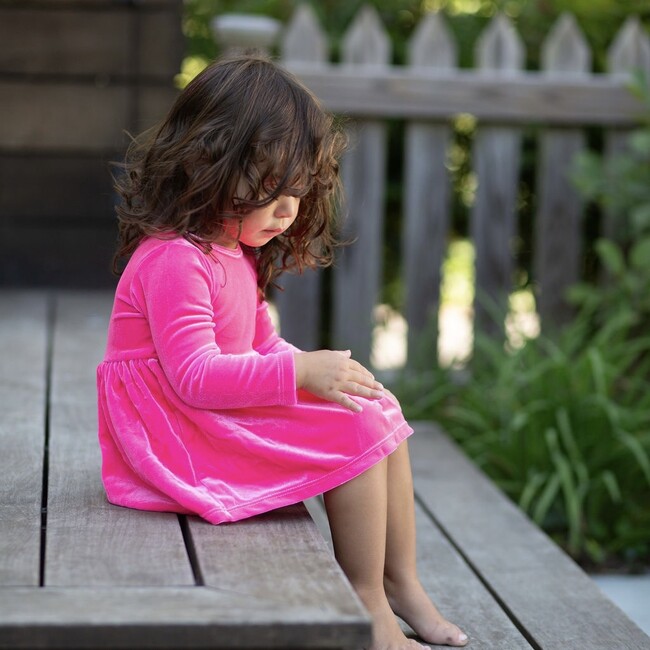 Long Sleeve Bubble Romper in Hot Pink Velvet