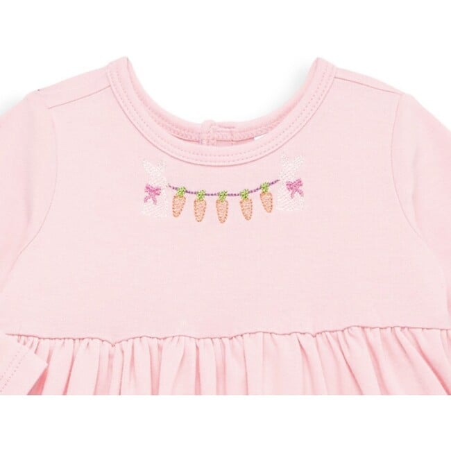 Long Sleeve Bubble Romper With Easter Embroidery, Pink