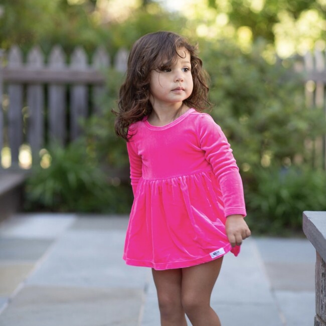 Long Sleeve Bubble Romper in Hot Pink Velvet - Rompers - 3