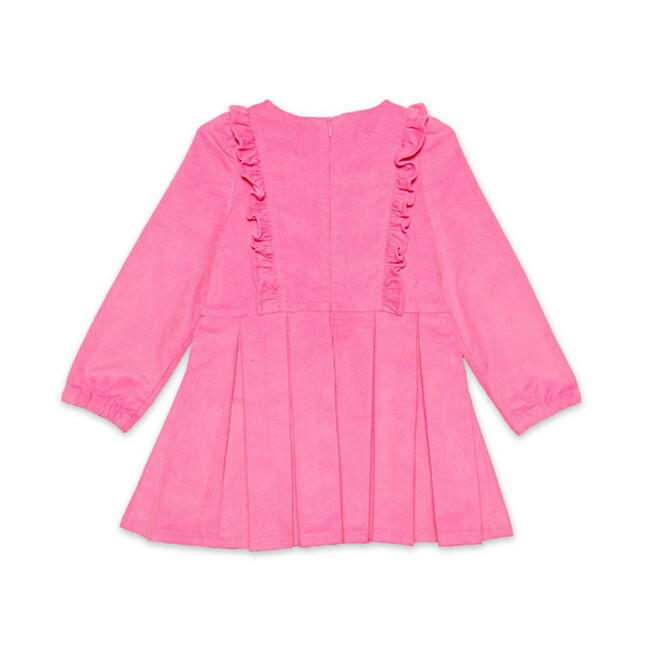 Ruffle Corduroy Long Sleeve Back Zip Dress, Pink