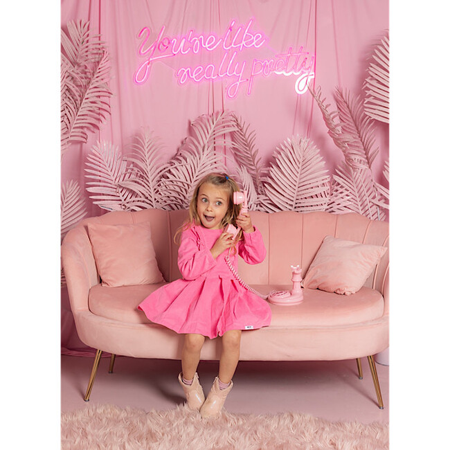 Ruffle Corduroy Long Sleeve Back Zip Dress, Pink - Dresses - 4