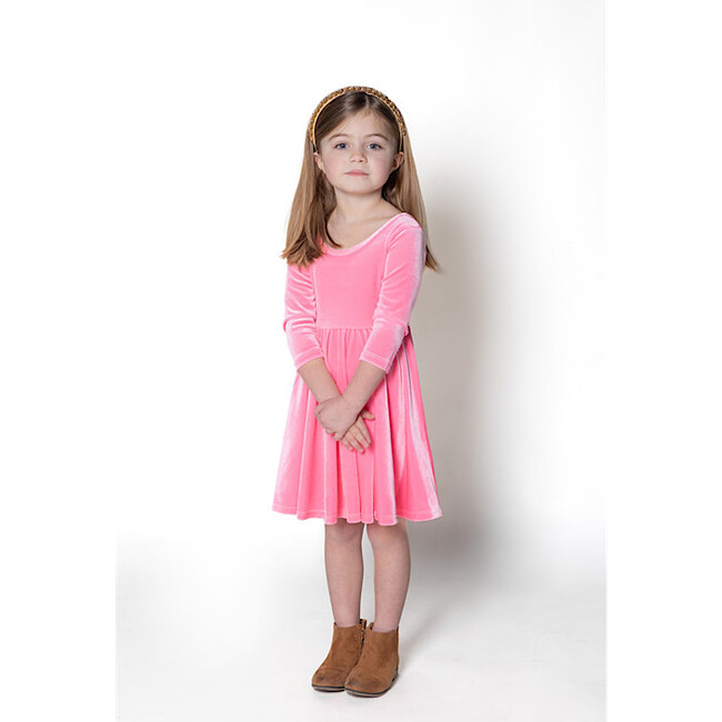 Twirly Stretch Velvet Scoop Back Long Sleeve Knit Dress, Pink Candy - Dresses - 6