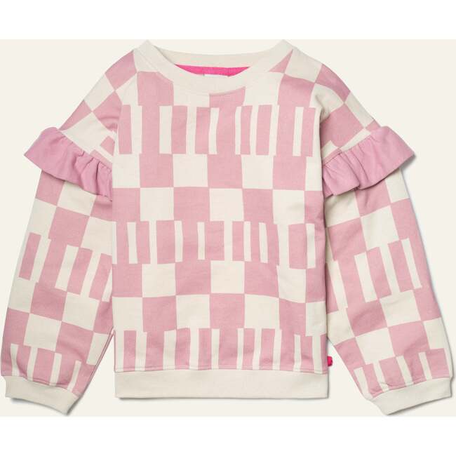 Recycled Cotton Pink Block Ruffled Sweatshirt, Pink