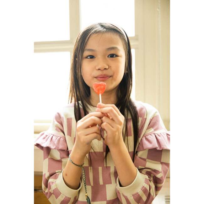 Recycled Cotton Pink Block Ruffled Sweatshirt, Pink