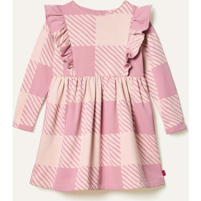 Recycled Cotton Buffalo Check Ruffle Dress, Pink