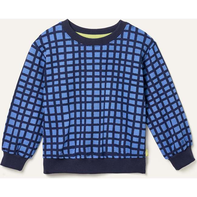 Recycled Cotton Blue Grid Sweatshirt, Blue
