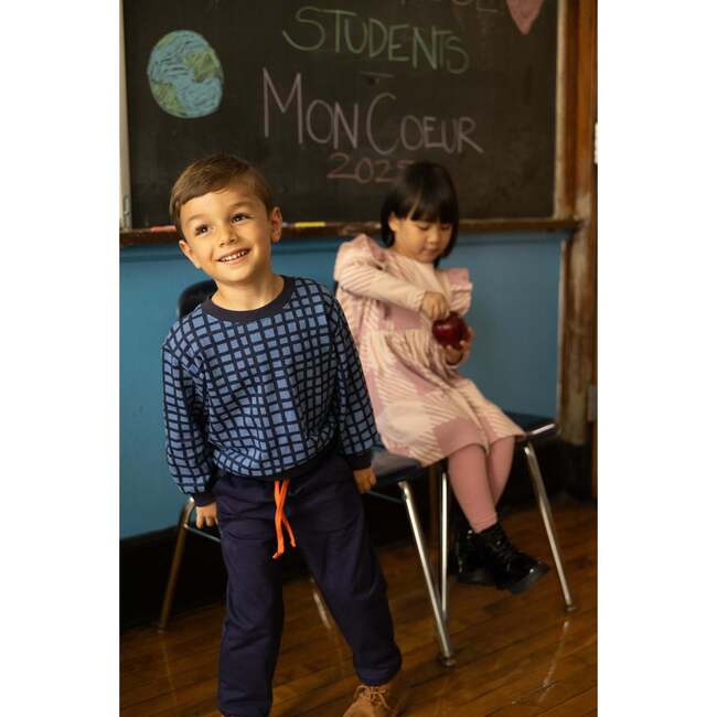 Recycled Cotton Blue Grid Sweatshirt, Blue